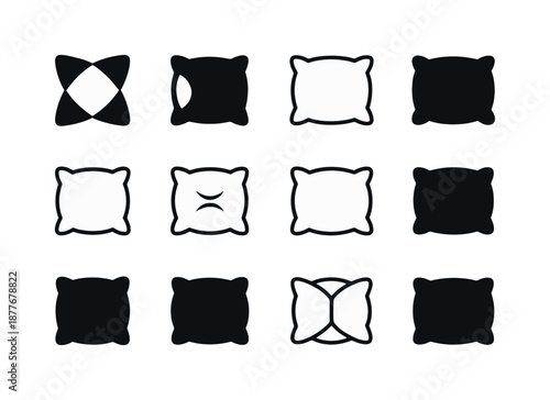 Fluffy Pillow Logo Variations. Fluffy pillow. Icon set. Set Logo of fluffy pillow: head-rest pillow. harmonious logo variations of the same emblematic concept,