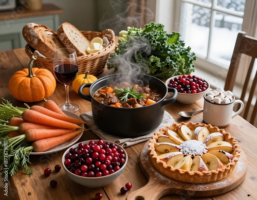 pumpkin pie with berries and nuts
