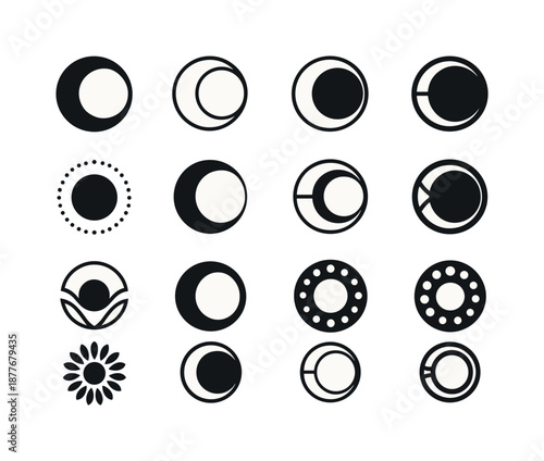 Sacred Circle Icons. sacred circle. Icon set. Set Logo of sacred circle: cosmic cycle icon. harmonious logo variations of the same emblematic concept, each