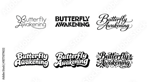 Butterfly Lettering Variations. Butterfly Awakening. Set lettering. harmonious lettering variations of the same emblematic concept, each with different