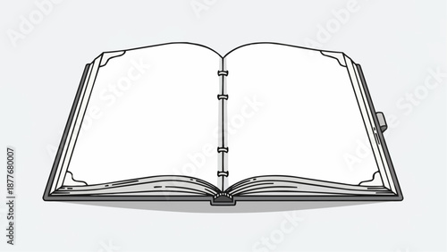 a black and white illustration of an open book with a clasp