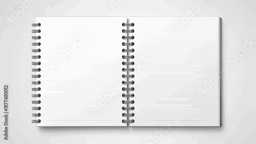A blank spiral bound notebook with lined pages on a white background