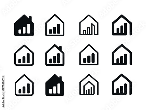 Home Automation Icons. Home Automation. Icon set. Set Logo of home automation: energy usage chart. harmonious logo variations of the same emblematic concept,