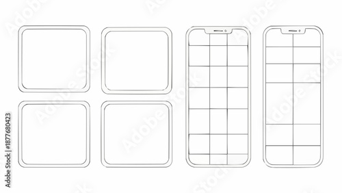 collection of blank smartphone and tablet wireframe templates for design