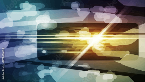 Abstract background with glowing lines and shapes in shades of blue and yellow light