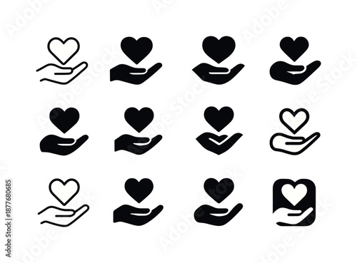 Positive Relationship Icons. Positive reinforcement in romantic relationships. Icon set. Set Logo of Positive reinforcement in romantic relationships: caring