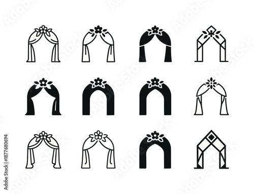 Wedding Logo Variations. Wedding. Icon set. Set Logo of wedding: wedding arch. harmonious logo variations of the same emblematic concept, each with different