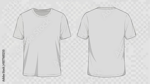 a line drawing of a white t shirt front and back