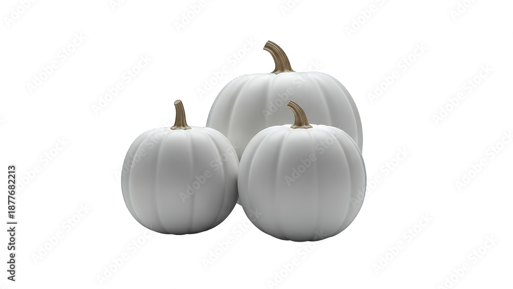 Obraz premium Studio product of white pumpkin trio triangular, isolated on transparent background, overhead viewHD