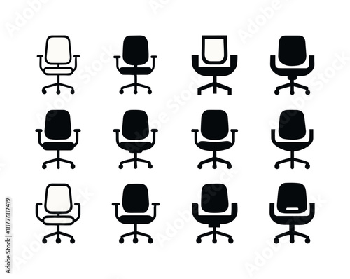 Ergonomic Office Logo Variations. Office interior. Icon set. Set Logo of office interior: ergonomic office chair. harmonious logo variations of the same
