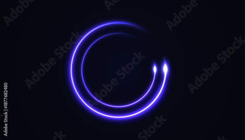 Abstract background featuring a glowing ring with a radiant twirl and smooth curve. Circle with neon line creating a circular frame and round portal. 