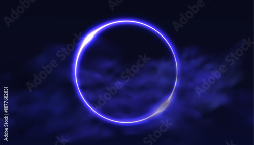 Light purple circle. Curved purple line creating a light effect. Abstract light vector shrouded in fog, a semicircle, and a shimmering light effect. Ring line.