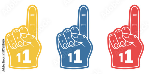 Sports Fan Foam Finger Vector Illustration Featuring Number One Hand Gesture for Team Support, Cheering, and Victory Celebration