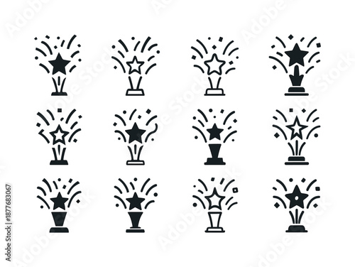 Diverse Award Logos. Award ceremony. Icon set. Set Logo of award ceremony: confetti burst. harmonious logo variations of the same emblematic concept, each with