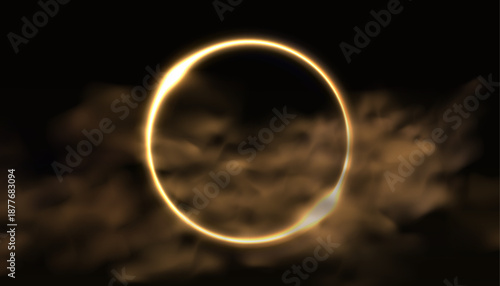 Light yellow circle. Curved yellow line creating a light effect. Abstract golden light vector shrouded in fog, a semicircle, and a shimmering light effect. Ring line.