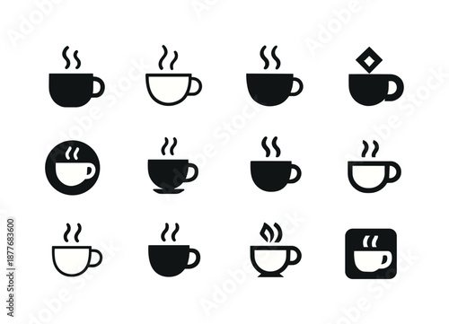 Freelance Logo Variations. Freelancing. Icon set. Set Logo of freelancing: coffee cup with steam. harmonious logo variations of the same emblematic concept,
