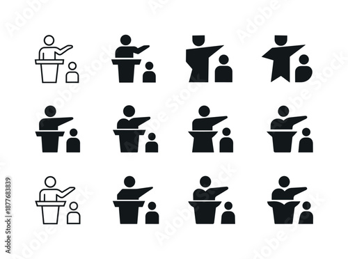 Teaching Logo Variations. Teacher training and development. Icon set. Set Logo of teacher training and development: teaching podium emblem. harmonious logo