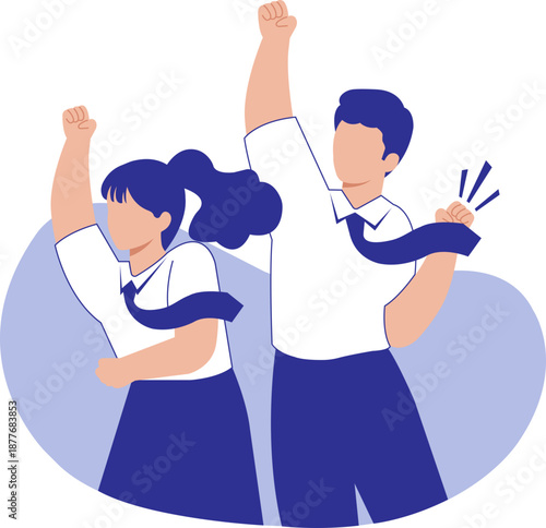 Students Cheering Together Flat Vector Illustration, Youth Celebration Success Motivation School Education Concept, Teamwork Character SVG
