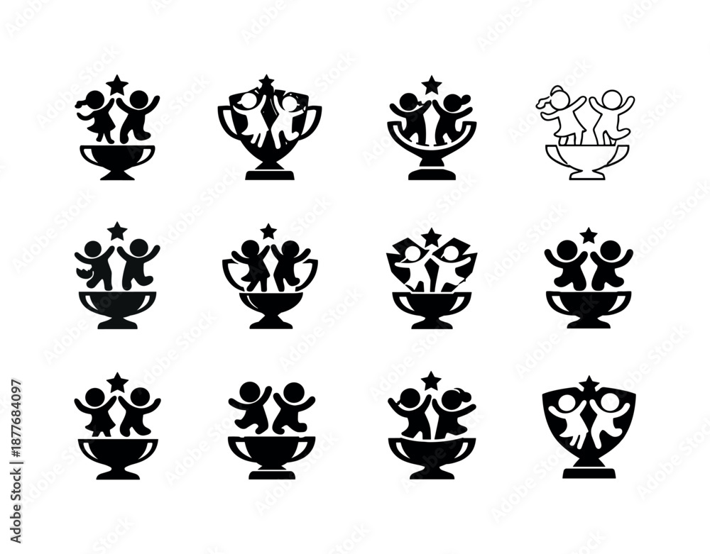 Obraz premium Children's Dance Icons. Children's dance. Icon set. Set Logo of children's dance: dance trophy. harmonious logo variations of the same emblematic concept, each