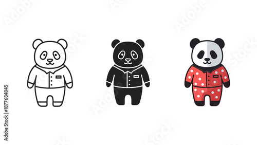 Vector Illustration of Three Pandas in Different Outfits