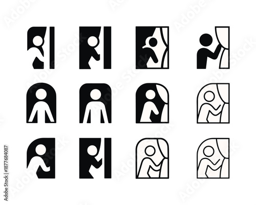 Backstage Icon Set. performers backstage. Icon set. Set Logo of performers backstage: actor silhouette. harmonious logo variations of the same emblematic