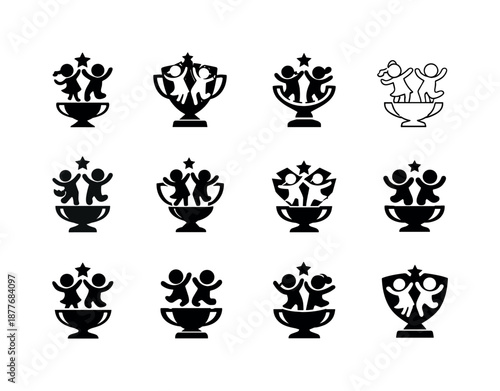 Children's Dance Icons. Children's dance. Icon set. Set Logo of children's dance: dance trophy. harmonious logo variations of the same emblematic concept, each