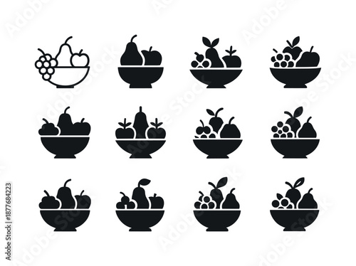 Holiday Feast Icons. holiday feasts. Icon set. Set Logo of holiday feasts: seasonal fruit bowl. harmonious logo variations of the same emblematic concept, each