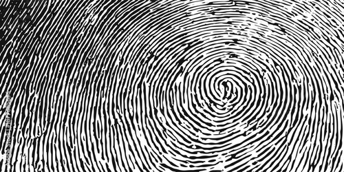 Modern Black Fingerprint Background Featuring Detailed Thumb Lines and Grunge Texture.