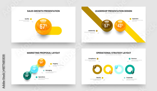Professional Visualization 1 2 3 4 Element Infographic Slideshow Template Set. Minimalist Growth One Two Three Four Option Diagram Slide Layout Vector Illustration Bundle.
