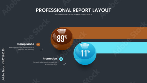 Corporate Visualization Two Element Graph Presentation Design. Creative Briefing Slideshow Layout Vector Illustration. Financial Planning 2 Step Chart Frame Template.