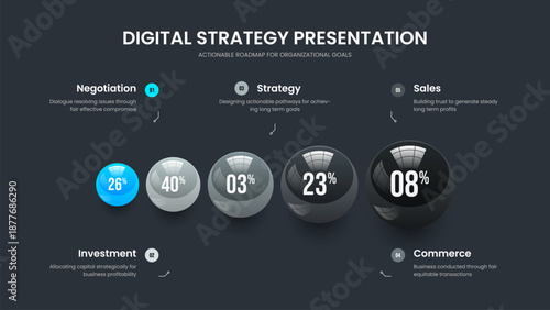 Elegant Performance 5 Option Diagram Slideshow Design. Company Solution Five Element Infographic Slide Layout. Minimalist Launch Frame Template Vector Illustration.