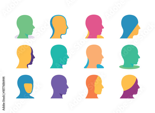 Emotional Shadows Icons. Emotional Shadows. Colorful flat vector icons set of Emotional Shadows: soft silhouette, fading outline, shadowed face curve, dim