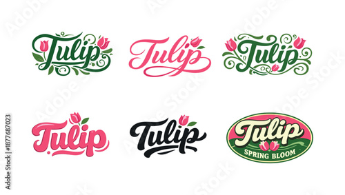 Tulip Lettering Variations. Tulip. Set lettering. harmonious lettering variations of the same emblematic concept, each with different artistic interpretation
