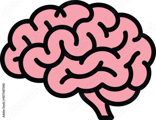 Pink Brain Vector Icon Symbol - Medical and Science Concept