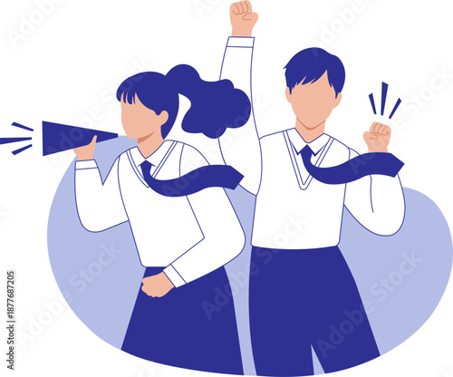 Student Using Megaphone Flat Vector Illustration, Youth Encouragement Campaign Communication School Education Concept, Minimal SVG Design
