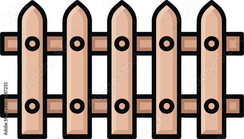 Wooden Picket Fence Section Vector Illustration with Circles Detail