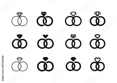 Wedding Icon Set. Wedding. Icon set. Set Logo of wedding: wedding rings. harmonious logo variations of the same emblematic concept, each with different