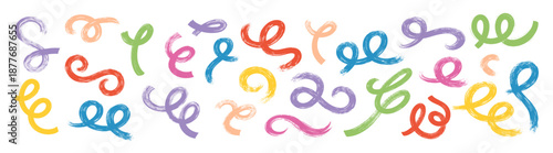 Colorful hand drawn abstract doodle loops and playful scribble shapes, creative curved decorative elements vector illustration on transparent background