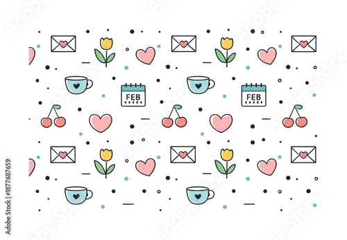 Minimal February Pattern. February minimal pattern. Repeating simple shapes and dots arranged loosely with generous spacing. A clean modern background suitable