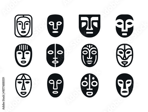 Cultural Icon Logo Grid. Cultural heritage tours and indigenous experiences. Icon set. Set Logo of cultural heritage tours and indigenous experiences: tribal