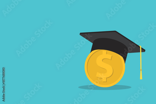 Education finance concept with graduation cap and dollar coin	