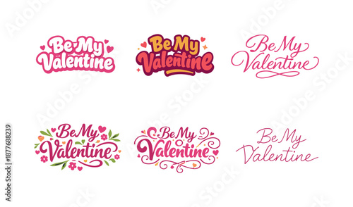 Creative Lettering Varieties. Romantic February tones lettering. Set lettering. harmonious lettering variations of the same emblematic concept, each with