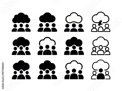 Group Study Icons. Group study sessions. Icon set. Set Logo of Group study sessions: Brainstorm cloud with figures: Abstract geometric, Symmetrical form,