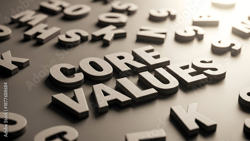 Illustrative representation of core values using 3D block letters, showing the importance of ethics and principles for a successful company or team.
