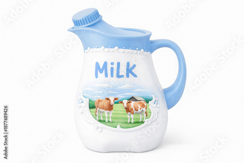 Close-up of a vintage milk carton decorated with images of cows in a pastoral landscape, symbolizing fresh dairy products, farm life, nutrition, organic milk, and rustic charm.