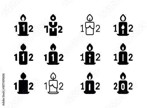 New Year Icon Set. New Year?s Eve reflection and resolution gathering. Icon set. Set Logo of New Year?s Eve reflection and resolution gathering: candle