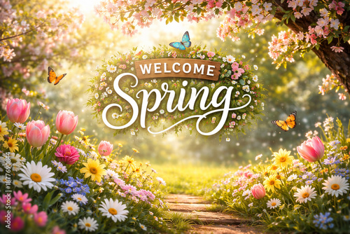 poster welcome spring , flowers and colors