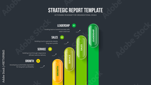 Professional Development 4 Step Diagram Slide Design. Business Campaign Four Option Infographic Presentation Layout. Market Proposal Frame Template Vector Illustration.