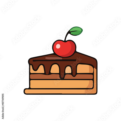Chocolate Cake Slice with Cherry – Bakery Dessert Vector Illustration