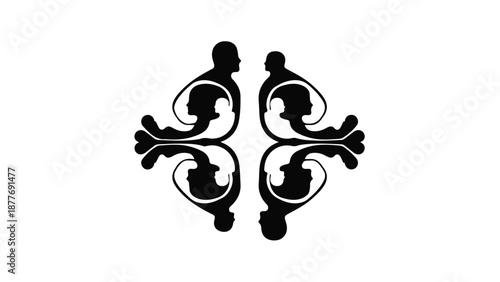 Symmetrical artistic silhouettes of human profiles facing each other, creating a decorative pattern.